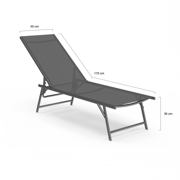 Set di 2 lettini da giardino in acciaio grigio antracite con tela grigia - KAILUA | ID Market