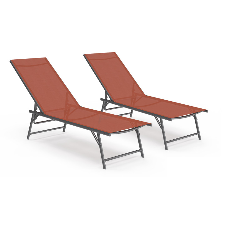Set di 2 sedie a sdraio in acciaio grigio antracite con tessuto in terracotta - KAILUA | ID Market
