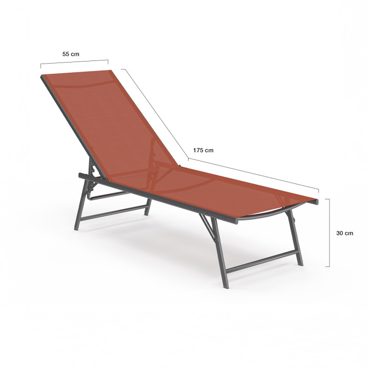 Set di 2 sedie a sdraio in acciaio grigio antracite con tessuto in terracotta - KAILUA | ID Market