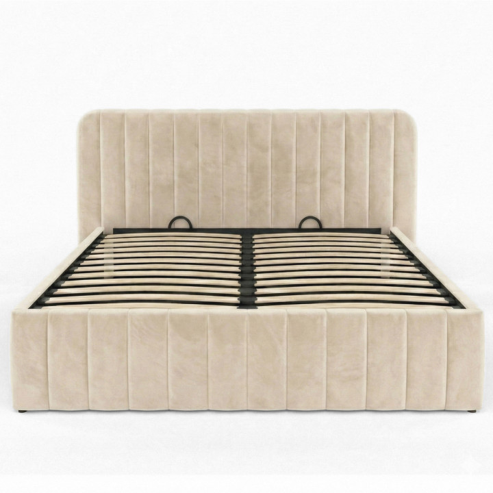 Letto matrimoniale con rete e testata 140x190 in velluto beige - ALBA | ID Market