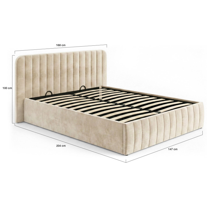 Letto matrimoniale con rete e testata 140x190 in velluto beige - ALBA | ID Market