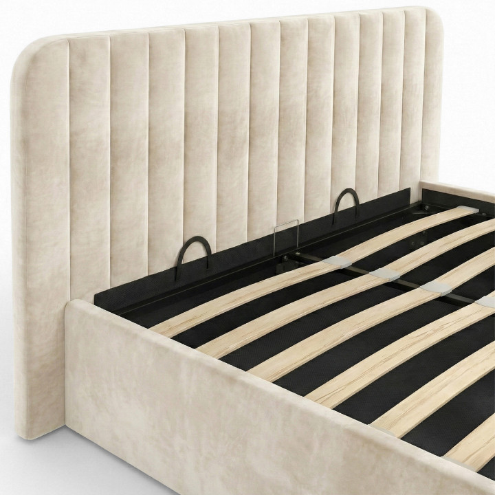 Letto matrimoniale con rete e testata 140x190 in velluto beige - ALBA | ID Market