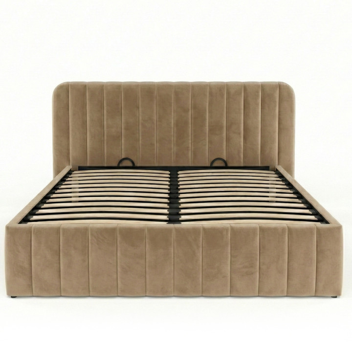 Letto matrimoniale con testiera e rete 140 x 190 cm in velluto tortora - ALBA | IdMarket