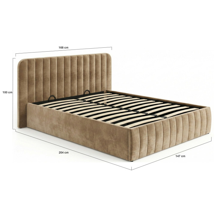 Letto matrimoniale con testiera e rete 140 x 190 cm in velluto tortora - ALBA | IdMarket