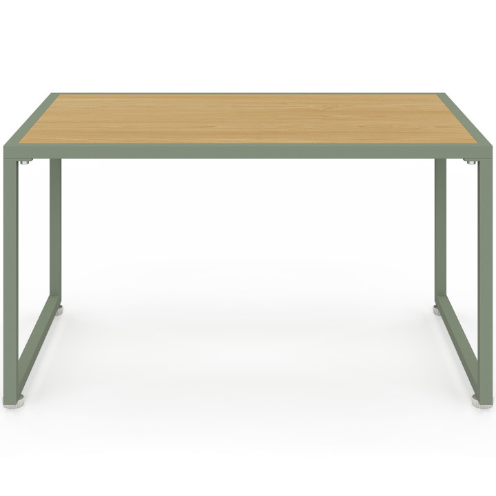 Set di mobili da giardino bassi a 4 posti con struttura in metallo verde, cordame effetto rattan chiaro e cuscini beige