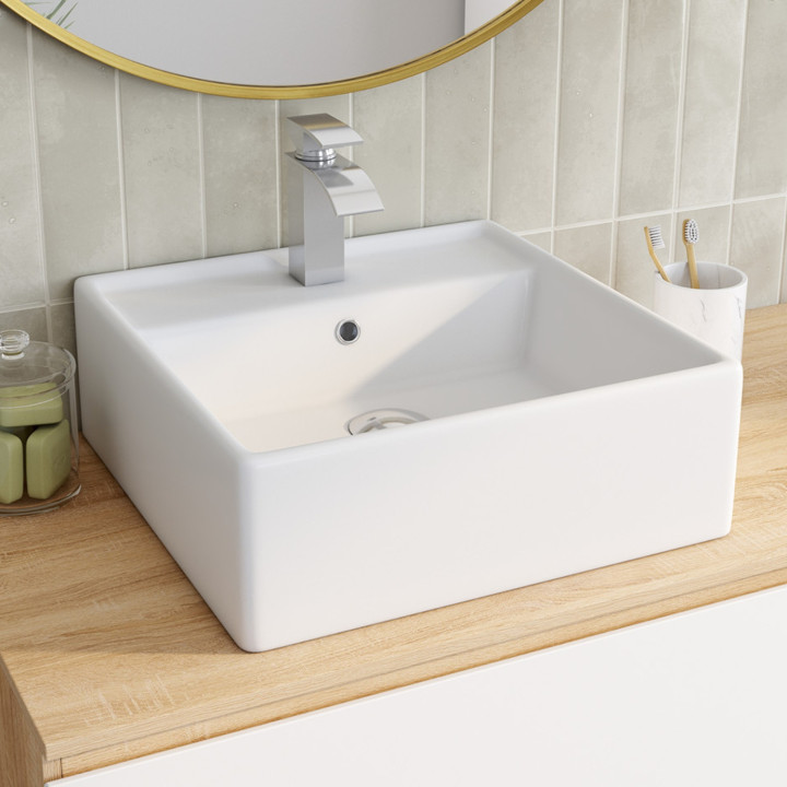 Lavabo quadrato in ceramica bianca L. 41 x L. 41 x H. 15,5 cm