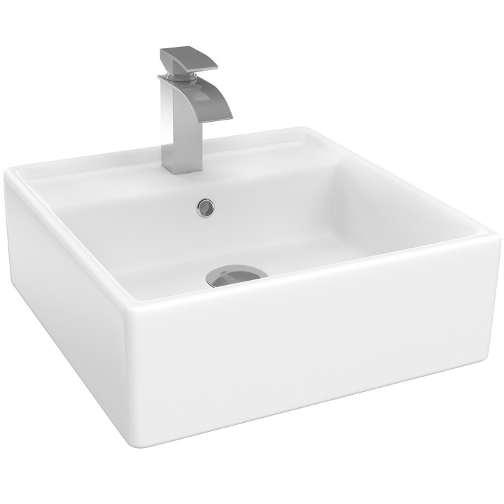 Lavabo quadrato in ceramica bianca L. 41 x L. 41 x H. 15,5 cm