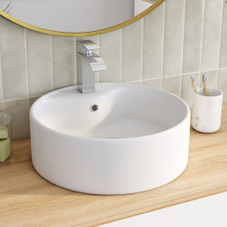 Lavabo rotondo in ceramica bianca L. 41 x L. 41 x H. 15,5 cm