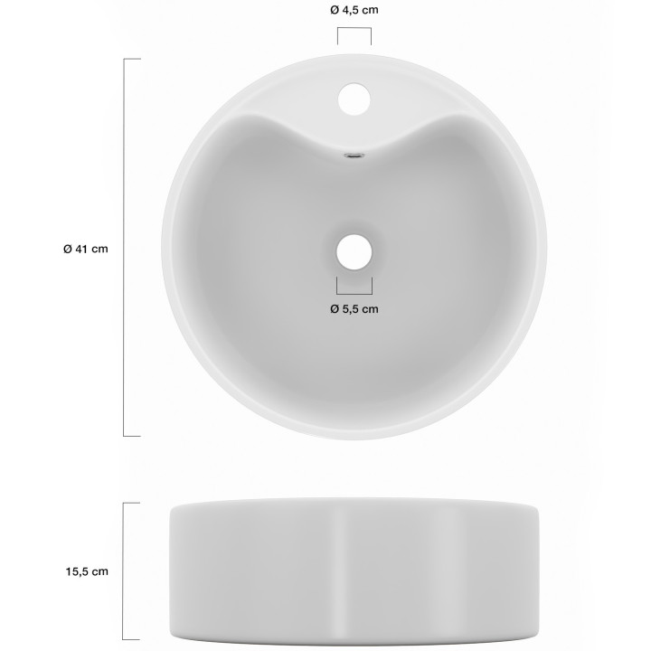 Lavabo rotondo in ceramica bianca L. 41 x L. 41 x H. 15,5 cm