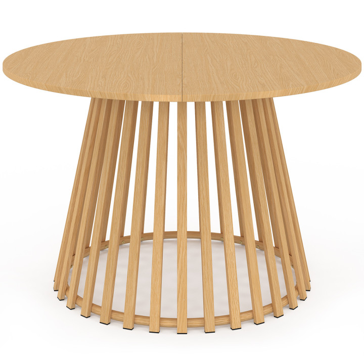 Tavolo da pranzo rotondo da giardino da 120 cm per 6 persone con gambe a doghe in metallo effetto legno