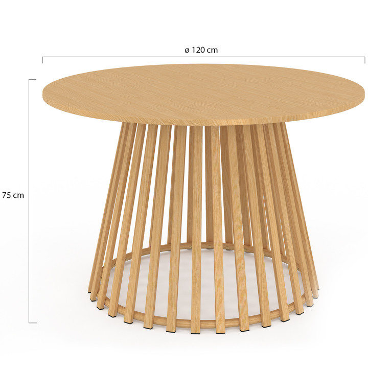 Tavolo da pranzo rotondo da giardino da 120 cm per 6 persone con gambe a doghe in metallo effetto legno