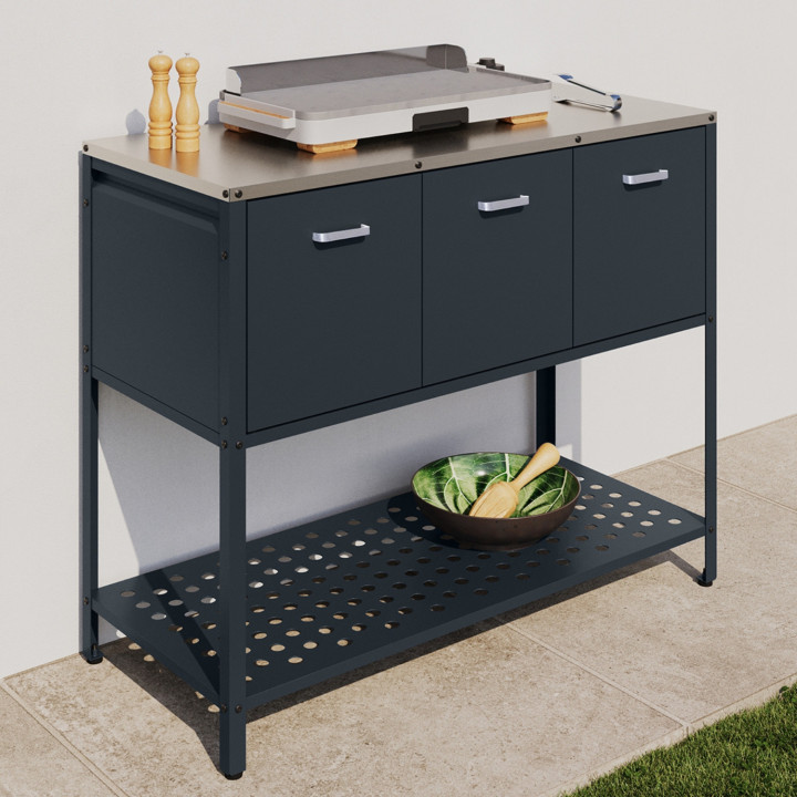 Cucina da esterno a 3 ante con 1 ripiano in acciaio grigio antracite - PAREO | IdMarket