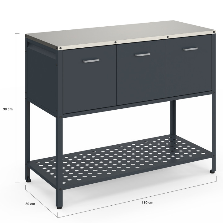 Cucina da esterno a 3 ante con 1 ripiano in acciaio grigio antracite - PAREO | IdMarket