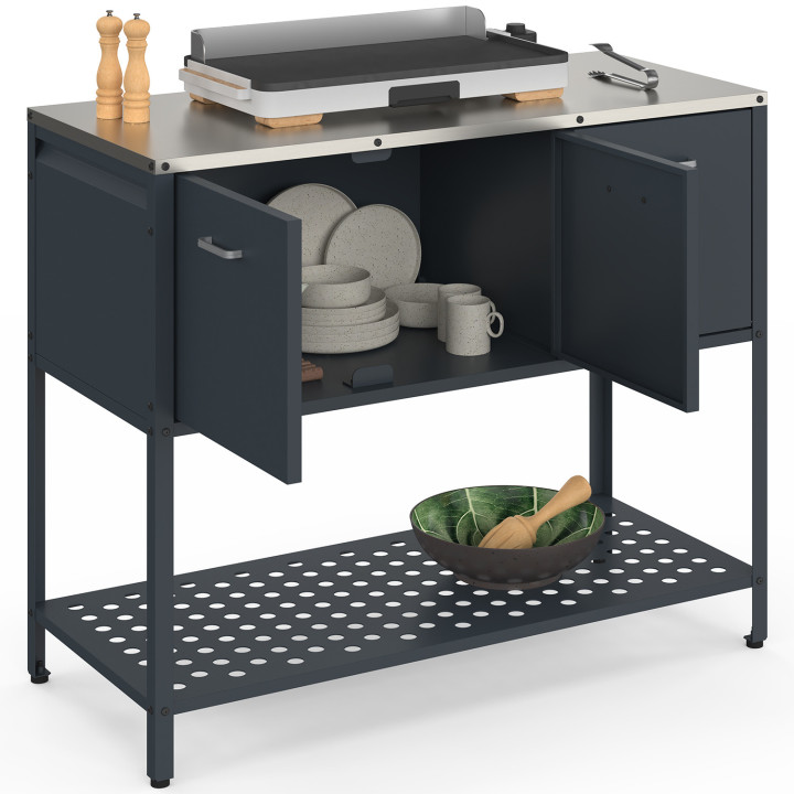 Cucina da esterno a 3 ante con 1 ripiano in acciaio grigio antracite - PAREO | IdMarket