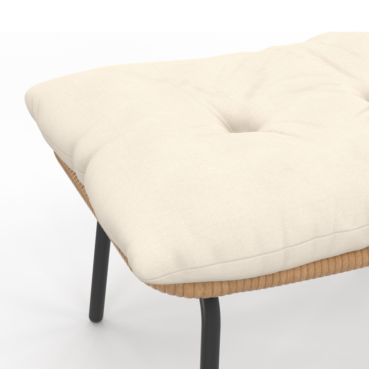Set di 2 poltrone reclinabili in rattan con cuscini ecrù e poggiapiedi