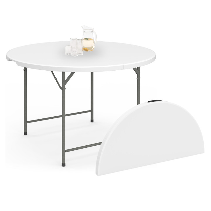 Tavolino pieghevole portatile, rotondo 122 cm, per il campeggio o l'intrattenimento, con copertura bianca | IdMarket