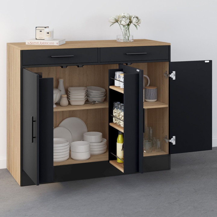 Credenza bassa da 110 cm in faggio e nero - ALTO | IdMarket