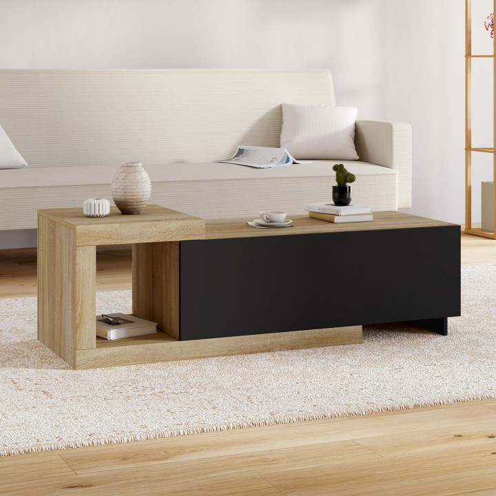 Tavolino rettangolare allungabile 100-130 cm 1 anta legno e nero