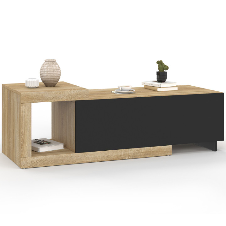 Tavolino rettangolare allungabile 100-130 cm 1 anta legno e nero