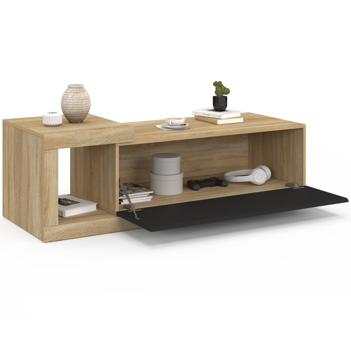 Tavolino rettangolare allungabile 100-130 cm 1 anta legno e nero