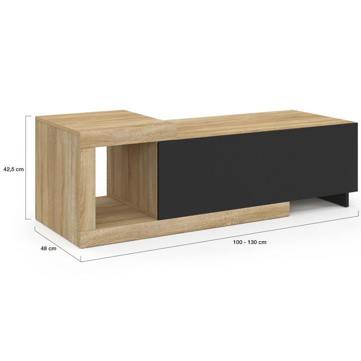 Tavolino rettangolare allungabile 100-130 cm 1 anta legno e nero