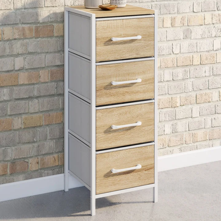 Mobile a 4 cassetti UTAH 30 cm chiffonnier, mobile contenitore dal design industriale in legno e bianco