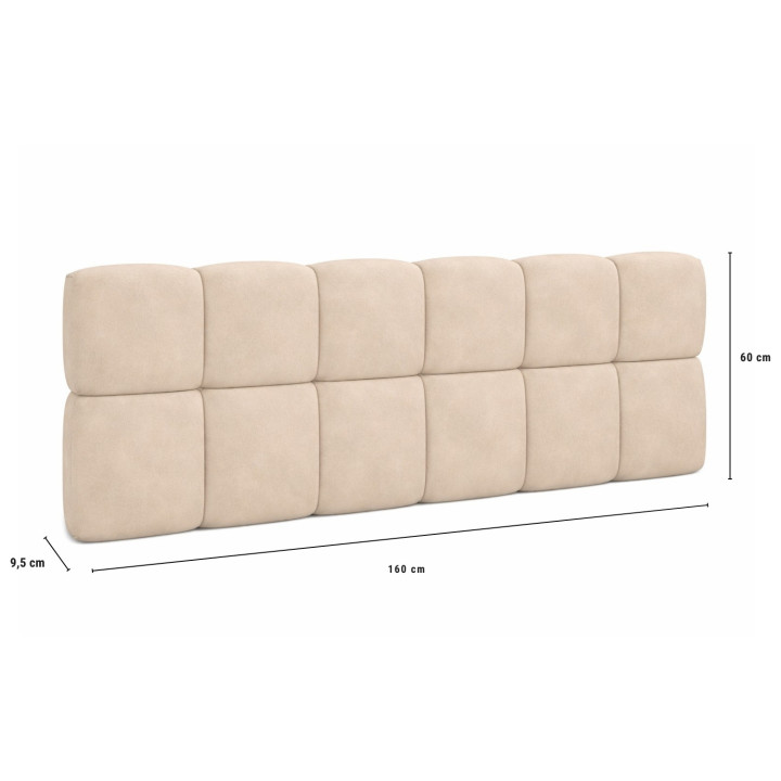 Testiera sospesa in velluto beige trapuntata 160 cm - NUAGE | IdMarket
