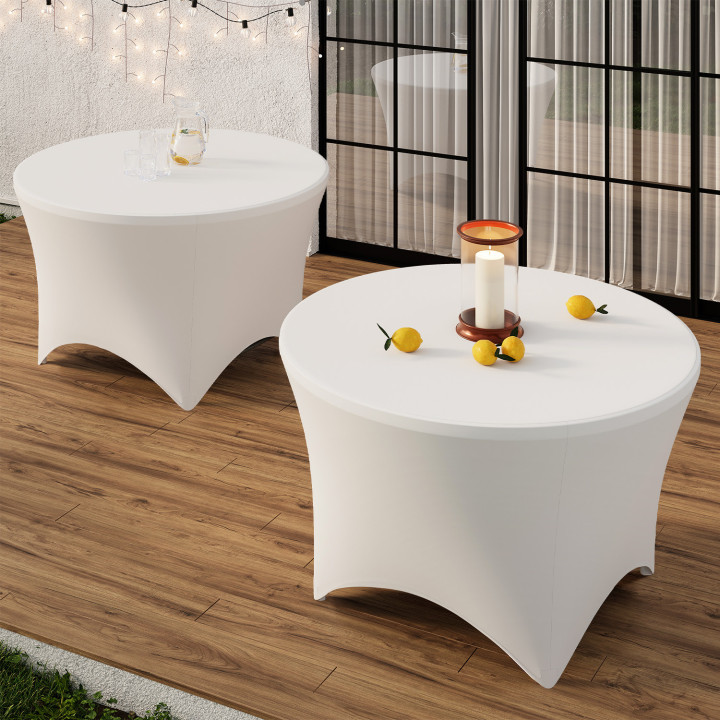 Tavolino pieghevole portatile, rotondo 122 cm, per il campeggio o l'intrattenimento, con copertura bianca | IdMarket