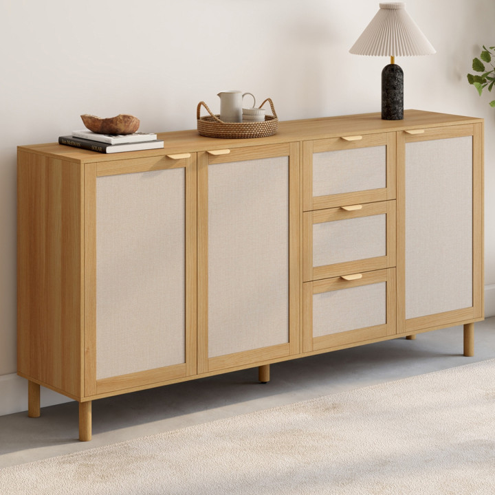Credenza a 4 ante da 160 cm in legno ed effetto lino - ROBIN | IdMarket