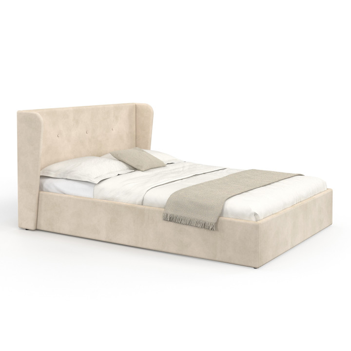 Letto matrimoniale con testiera avvolgente e base in velluto beige 140 x 190 cm - OREA | IdMarket