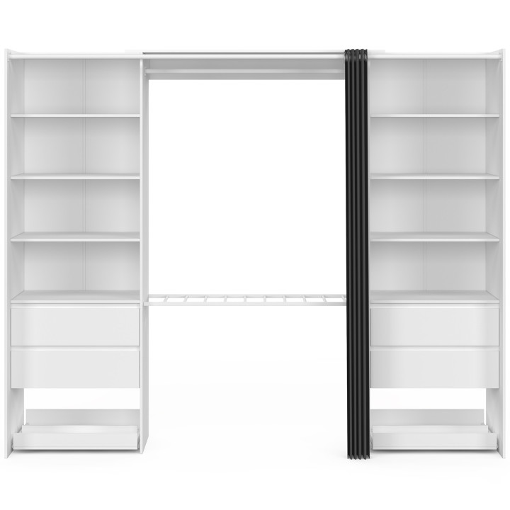 Armadio doppio XXL 220 cm con appendiabiti + ripiani + cassetti + scarpiera bianca e grigia - MERYL | IdMarket