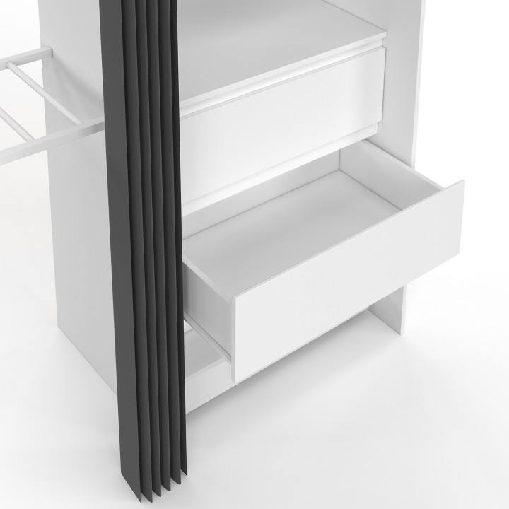 Armadio doppio XXL 220 cm con appendiabiti + ripiani + cassetti + scarpiera bianca e grigia - MERYL | IdMarket