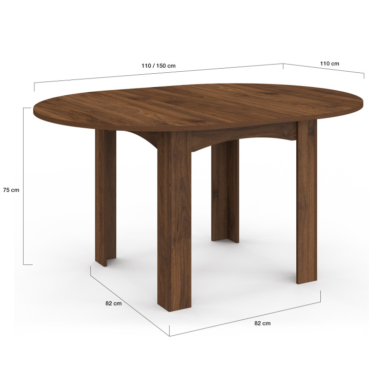Tavolo da pranzo rotondo allungabile 4-8 persone in noce 110-150 cm