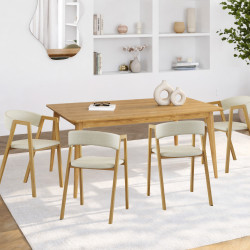 Set di 4 sedie CAMILLE in metallo effetto legno e tessuto beige con braccioli