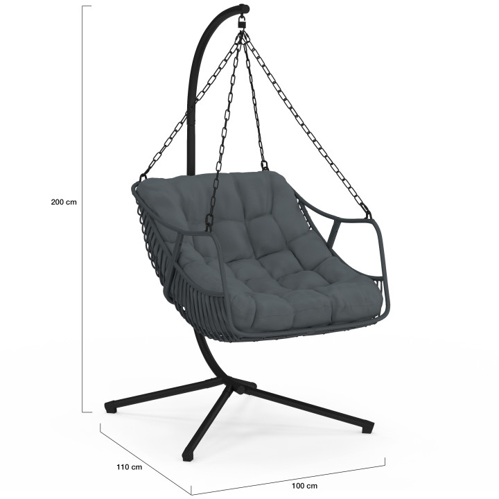 Poltrona reclinabile traforata in rattan grigio con cuscino grigio - LOA | IdMarket
