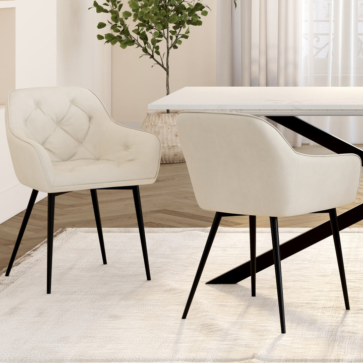 Set di sedie da pranzo e poltroncine da tavolo beige - LYA | IDMarket