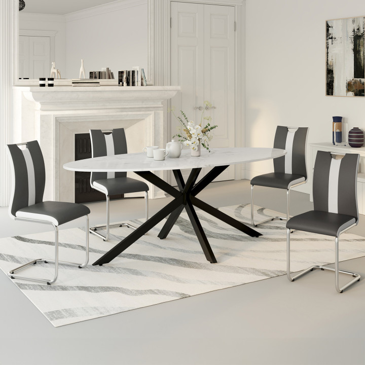 Set di 4 sedie grigie e bianche con gambe in metallo cromato - PIA | ID Market