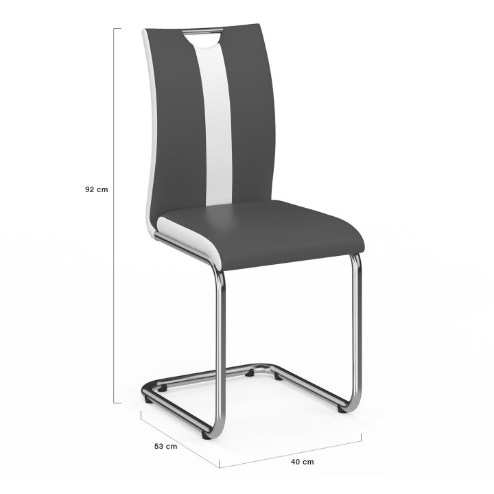 Set di 4 sedie grigie e bianche con gambe in metallo cromato - PIA | ID Market