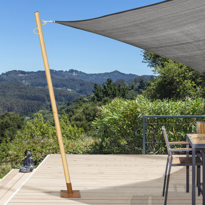 Set di 2 pali di fissaggio per vele ombreggianti effetto legno H.220 cm con pali e basi in acciaio | IdMarket