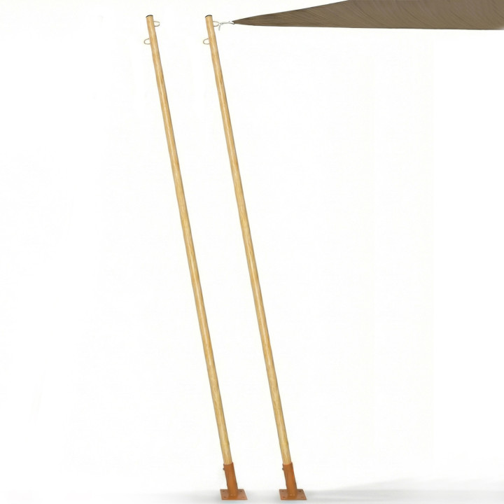 Set di 2 pali di fissaggio per vele ombreggianti effetto legno H.220 cm con pali e basi in acciaio | IdMarket
