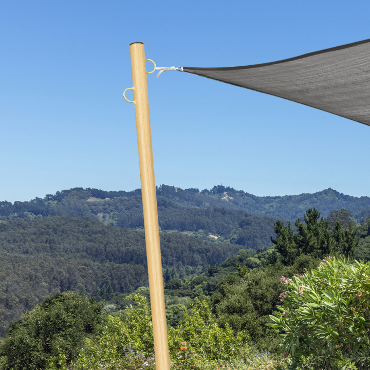 Set di 2 pali di fissaggio per vele ombreggianti effetto legno H.220 cm con pali e basi in acciaio | IdMarket