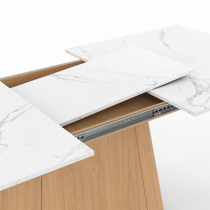 RHONDA tavolo da pranzo rettangolare allungabile 6-10 persone ALASKA piano in marmo bianco e finitura in faggio 160-200 cm