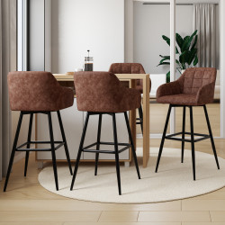 Set di 4 sgabelli da bar vintage marrone con braccioli