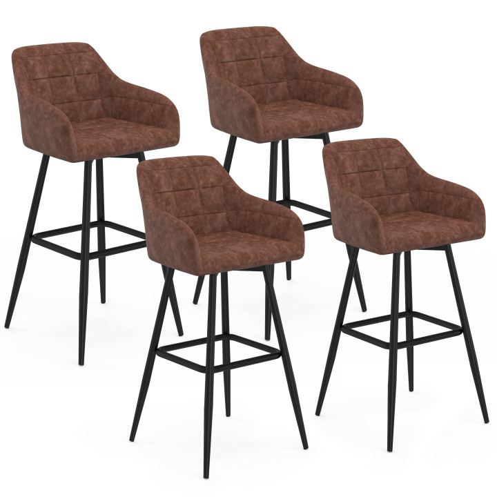 Set di 4 sgabelli da bar vintage marrone con braccioli