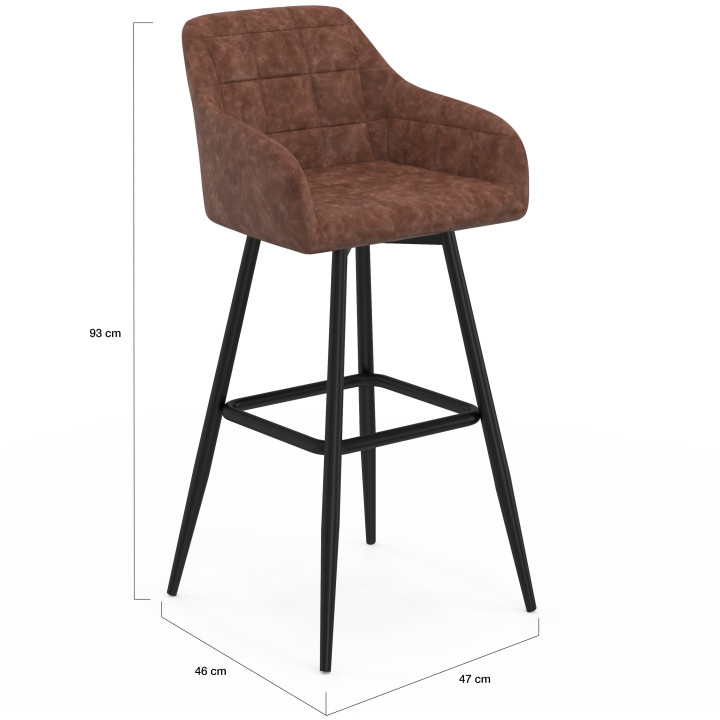 Set di 4 sgabelli da bar vintage marrone con braccioli
