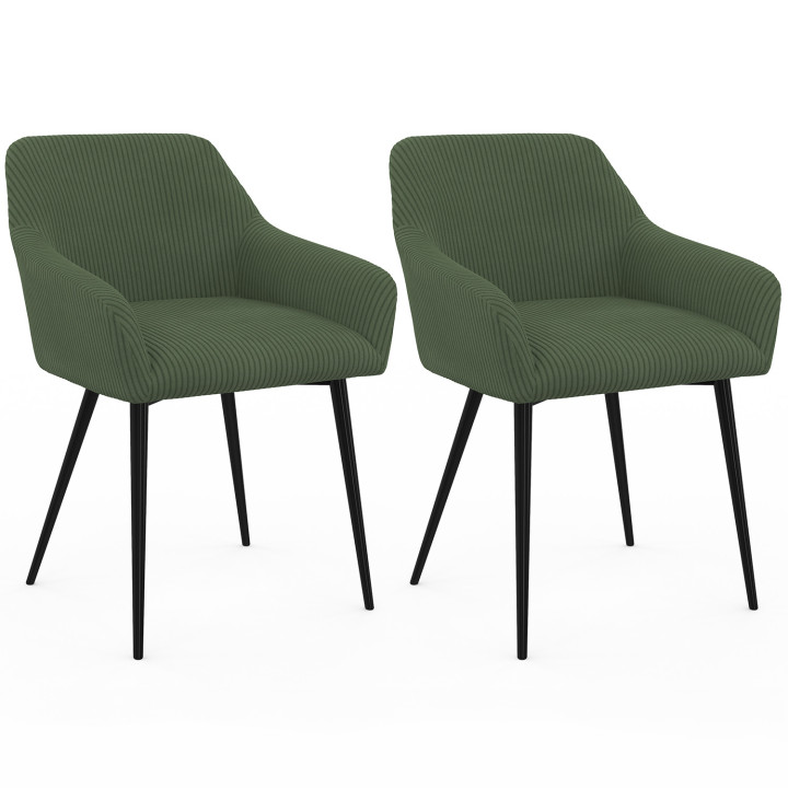 Set di 2 poltrone da tavolo in velluto a coste color kaki - JANY | ID Market