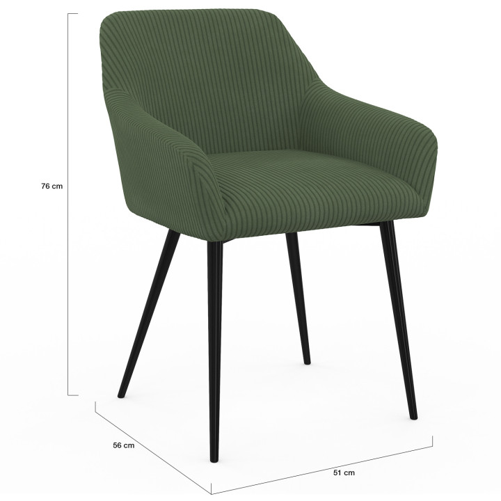 Set di 2 poltrone da tavolo in velluto a coste color kaki - JANY | ID Market