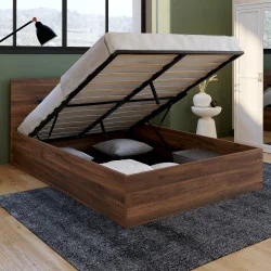 Letto matrimoniale SEASIDE con testiera e rete a doghe 140 x 190 cm effetto noce