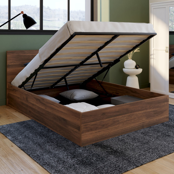 Letto matrimoniale SEASIDE con testiera e rete a doghe 140 x 190 cm effetto noce