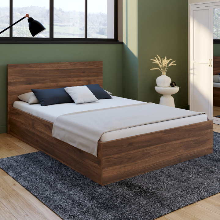 Letto matrimoniale SEASIDE con testiera e rete a doghe 140 x 190 cm effetto noce